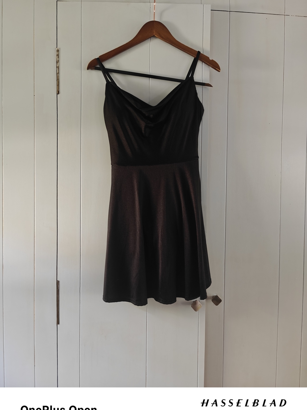 Classic Black Cowl-Neck Mini Dress with Spaghetti Straps